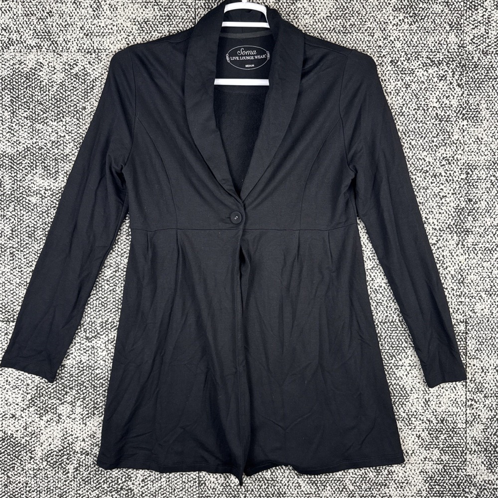 Soma Live Lounge Wear Modal Blend One Button Jacket Womens Medium Black Corpcore